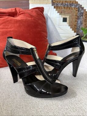 Michael Kors Black Patent Zip-Strap Stiletto Sandals